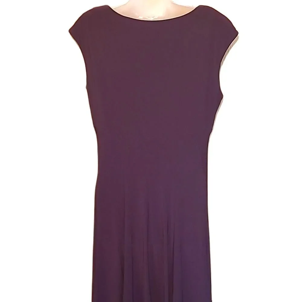 Ralph Lauren Cocktail A-Line Swing Dress Plunge V-Neck Knee Length Short Sleeve